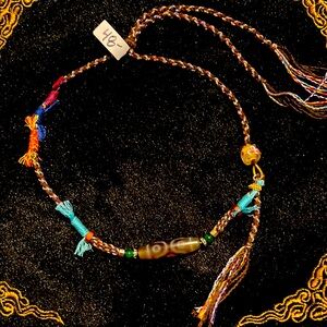 Tibetan DZi  Bead Necklace with Tassels